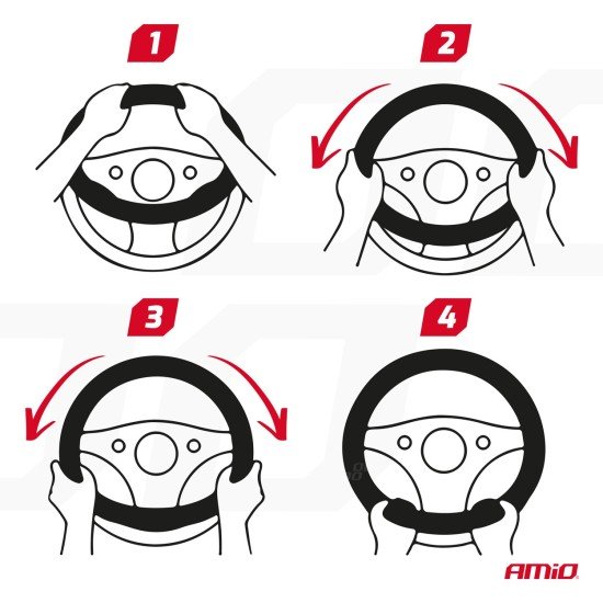 Amio - Κάλυμμα Τιμονιού SWC-09-S Μαύρο από Τεχνόδερμα Διάμετρος 35/37cm για Προστασία και Άνεση Τιμονιού για Επιβατικά και Επαγγελματικά Αυτοκίνητα - 1 τεμ. (01364/AM)-Amio-01364/AM