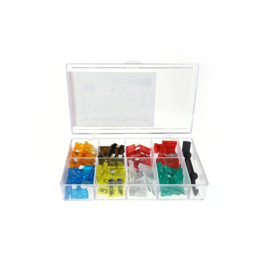 Amio - Ασφάλειες τύπου Standard (ATC/ATO) σετ 80 τεμ. διάφορες εντάσεις σε κασετίνα (10x5A, 10x7.5A, 20x10A, 10x15A, 10x20A, 10x25A, 10x30A) για Επιβατικά Αυτοκίνητα - 1 σετ (02224/AM)-Amio-02224/AM