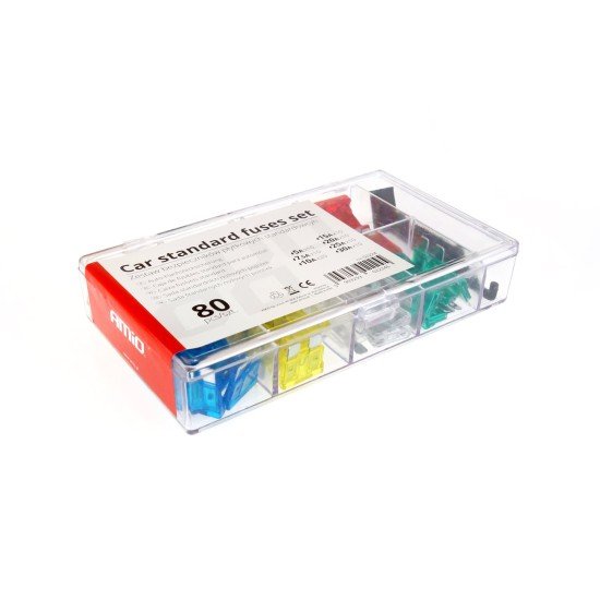 Amio - Ασφάλειες τύπου Standard (ATC/ATO) σετ 80 τεμ. διάφορες εντάσεις σε κασετίνα (10x5A, 10x7.5A, 20x10A, 10x15A, 10x20A, 10x25A, 10x30A) για Επιβατικά Αυτοκίνητα - 1 σετ (02224/AM)-Amio-02224/AM