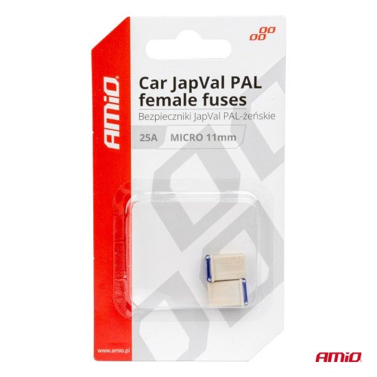 ΑΣΦΑΛΕΙΕΣ JapVal PAL ΜICRO 11mm ΘΗΛΥΚΕΣ 25A ΣΕ ΛΕΥΚΟ ΧΡΩΜΑ AMIO - 2 Τεμ.-Amio-03459/AM