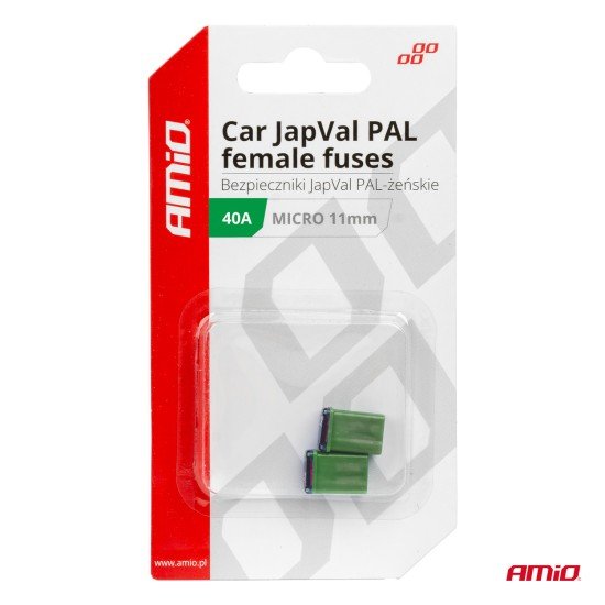 ΑΣΦΑΛΕΙΕΣ JapVal PAL ΜICRO 11mm ΘΗΛΥΚΕΣ 40A ΣΕ ΠΡΑΣΙΝΟ ΧΡΩΜΑ AMIO - 2 Τεμ.-Amio-03461/AM