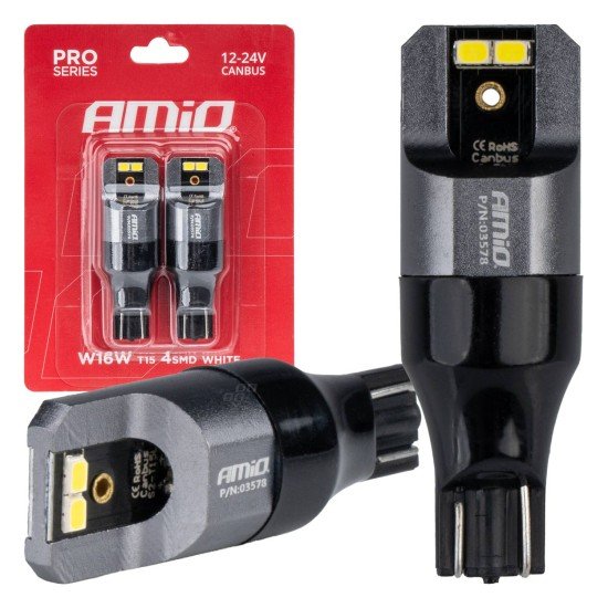 ΛΑΜΠΑΚΙΑ T15 W16W 12/24V 6.000K 4xSMD LED CAN-BUS ΛΕΥΚΟ 2016 PRO SERIES AMIO - 2 Τεμ.-Amio-03578/AM