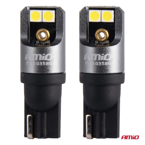 ΛΑΜΠΑΚΙΑ T10 W5W 12/24V 6.000K 4xSMD LED FULL CAN-BUS ΛΕΥΚΟ 3030 PRO SERIES AMIO - 2 Τεμ.-Amio-03580/AM