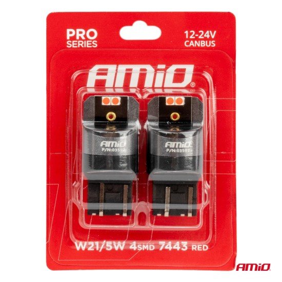 ΛΑΜΠΑΚΙΑ W21/5W 7443 12/24V 6.000K 4xSMD LED CAN-BUS ΚΟΚΚΙΝΟ PRO SERIES AMIO - 2 Τεμ.-Amio-03592/AM ΛΑΜΠΑΚΙΑ W21/5W 7443 12/24V 6.000K 4xSMD LED CAN-BUS ΚΟΚΚΙΝΟ PRO SERIES AMIO - 2 Τεμ.-Amio-03592/AM