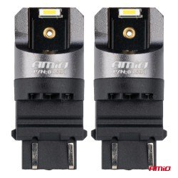 ΛΑΜΠΑΚΙΑ P27/7W 3157 12/24V 6.000K 2xSMD LED FULL CAN-BUS ΛΕΥΚΟ PRO SERIES AMIO - 2 Τεμ.-Amio-03598/AM