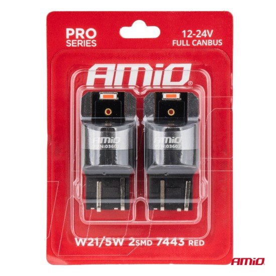ΛΑΜΠΑΚΙΑ W21/5W 7443 12/24V 6.000K 2xSMD LED FULL CAN-BUS ΚΟΚΚΙΝΟ PRO SERIES  AMIO - 2 Τεμ.-Amio-03602/AM ΛΑΜΠΑΚΙΑ W21/5W 7443 12/24V 6.000K 2xSMD LED FULL CAN-BUS ΚΟΚΚΙΝΟ PRO SERIES  AMIO - 2 Τεμ.-Amio-03602/AM