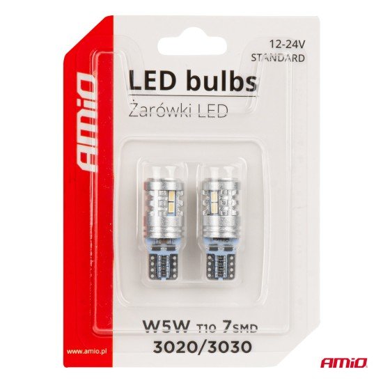 ΛΑΜΠΑΚΙΑ LED T10 W5W 12/24V LED 6x3020+1x3030SMD STANDARD ΛΕΥΚΑ ΑΜΙΟ - 2 ΤΕΜ.-Amio-03718/AM ΛΑΜΠΑΚΙΑ LED T10 W5W 12/24V LED 6x3020+1x3030SMD STANDARD ΛΕΥΚΑ ΑΜΙΟ - 2 ΤΕΜ.-Amio-03718/AM