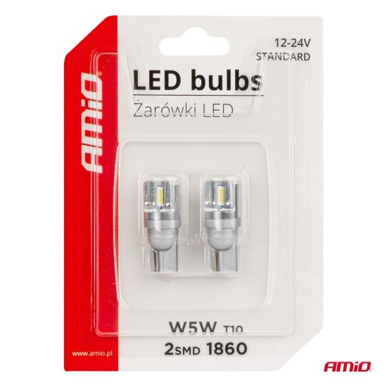 ΛΑΜΠΑΚΙΑ LED T10 W5W 12/24V LED 2x1860SMD STANDARD ΛΕΥΚΑ ΑΜΙΟ - 2 ΤΕΜ.-Amio-03719/AM ΛΑΜΠΑΚΙΑ LED T10 W5W 12/24V LED 2x1860SMD STANDARD ΛΕΥΚΑ ΑΜΙΟ - 2 ΤΕΜ.-Amio-03719/AM