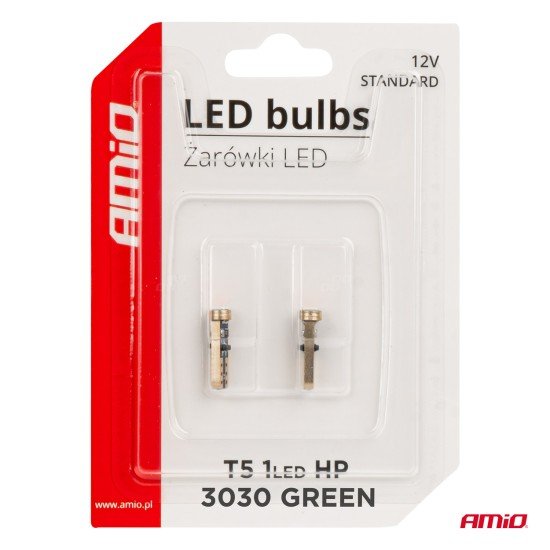 ΛΑΜΠΑΚΙΑ T5 W1W 12V 1SMD LED ΠΡΑΣΙΝΑ AMIO - 2 ΤΕΜ.-Amio-03729/AM