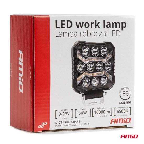 ΠΡΟΒΟΛΕΑΣ ΕΡΓΑΣΙΑΣ ΤΕΤΡΑΓΩΝΟΣ LED 54W 9-36V 10.000lm 6.500K 110x110x38mm AWL68 AMIO - 1 ΤΕΜ.-Amio-04209/AM