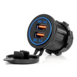 Amio - ΠΡΙΖΑ ΜΕ 2 ΘΥΡΕΣ USB ΚΑΙ ΚΑΠΑΚΙ 12/24V QUICK CHARGE 3.0 ΑΔΙΑΒΡΟΧΗ ΜΕ ΜΠΛΕ LED ΦΩΣ ΜΑΥΡΗ - 1 ΤΕΜ. (04218/AM)-Amio-04218/AM