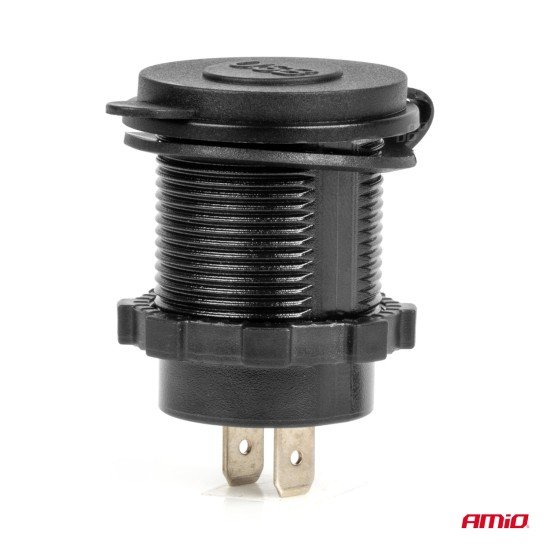 Amio - ΠΡΙΖΑ ΜΕ 2 ΘΥΡΕΣ USB ΚΑΙ ΚΑΠΑΚΙ 12/24V QUICK CHARGE 3.0 ΑΔΙΑΒΡΟΧΗ ΜΕ ΜΠΛΕ LED ΦΩΣ ΜΑΥΡΗ - 1 ΤΕΜ. (04218/AM)-Amio-04218/AM