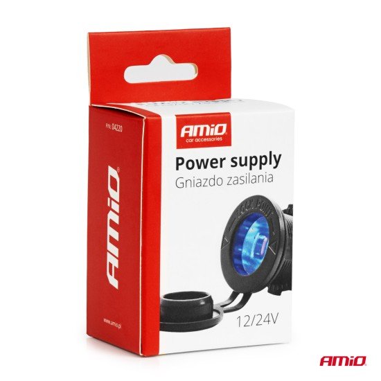 Amio - ΠΡΙΖΑ ΜΕ ΥΠΟΔΟΧΗ ΓΙΑ ΦΙΣ ΑΝΑΠΤΗΡΑ ΚΑΙ ΚΑΠΑΚΙ 12/24V ΜΕ ΜΠΛΕ LED ΦΩΣ ΜΑΥΡΗ ΑΔΙΑΒΡΟΧΗ - 1 τεμ. (04220/AM)-Amio-04220/AM