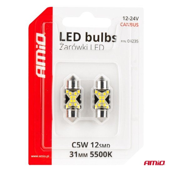 ΛΑΜΠΑΚΙΑ ΠΛΑΦΟΝΙΕΡΑΣ 31mm 12/24V C5W 5500K 12xSMD 2016 CAN-BUS FESTOON (ΛΕΥΚΟ) ΑΜΙΟ - 2 ΤΕΜ.-Amio-04235/AM ΛΑΜΠΑΚΙΑ ΠΛΑΦΟΝΙΕΡΑΣ 31mm 12/24V C5W 5500K 12xSMD 2016 CAN-BUS FESTOON (ΛΕΥΚΟ) ΑΜΙΟ - 2 ΤΕΜ.-Amio-04235/AM