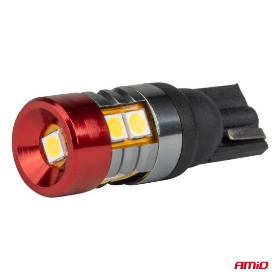 Amio - Λαμπάκια LED CAN Bus Αυτοκινήτου & Φορτηγού τύπου T10 W5W με τάση λειτουργίας 12V/24V 9xSMD 3030 με Λευκό Χρώμα Απόχρωσης 5.500k (Σε χρώμα Κόκκινο-Μαύρο) - 2 Τεμ. (04242/AM)-Amio-04242/AM