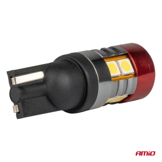Amio - Λαμπάκια LED CAN Bus Αυτοκινήτου & Φορτηγού τύπου T10 W5W με τάση λειτουργίας 12V/24V 9xSMD 3030 με Λευκό Χρώμα Απόχρωσης 5.500k (Σε χρώμα Κόκκινο-Μαύρο) - 2 Τεμ. (04242/AM)-Amio-04242/AM