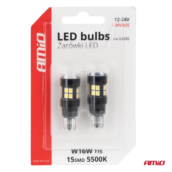 Amio - ΛΑΜΠΑΚΙΑ LED T15 W16W 12V/24V LED CAN-BUS 15xSMD 2835 ΛΕΥΚΟ ΦΩΣ 5.500K (ΣΕ ΧΡΩΜΑ ΜΑΥΡΟ) - 2 ΤΕΜ. (04245/AM)-Amio-04245/AM Amio - ΛΑΜΠΑΚΙΑ LED T15 W16W 12V/24V LED CAN-BUS 15xSMD 2835 ΛΕΥΚΟ ΦΩΣ 5.500K (ΣΕ ΧΡΩΜΑ ΜΑΥΡΟ) - 2 ΤΕΜ. (04245/AM)-Amio-04245/AM