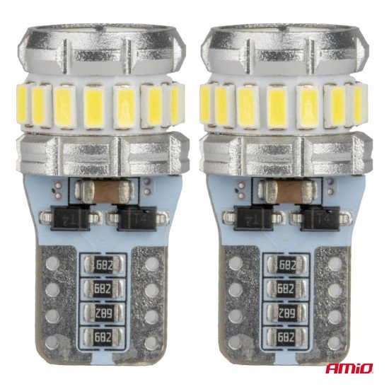 Amio - Λάμπα LED CANBUS T10 (W5W) 16SMD 3014 + 2SMD 3030 Λευκή 6000K 12V/24V για Φώτα Θέσης, Πινακίδας & Εσωτερικού - 2τεμ. (04260/AM)-Amio-04260/AM
