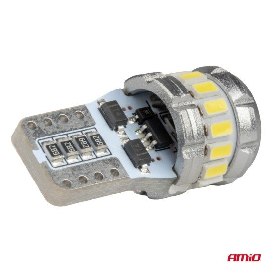 Amio - Λάμπα LED CANBUS T10 (W5W) 16SMD 3014 + 2SMD 3030 Λευκή 6000K 12V/24V για Φώτα Θέσης, Πινακίδας & Εσωτερικού - 2τεμ. (04260/AM)-Amio-04260/AM