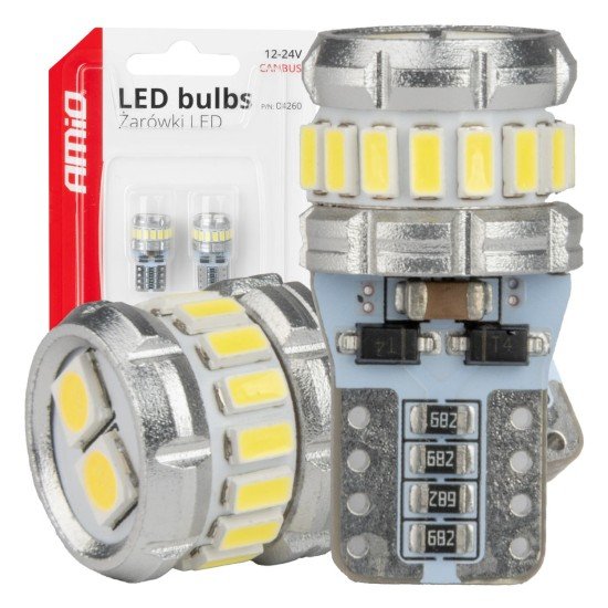 Amio - Λάμπα LED CANBUS T10 (W5W) 16SMD 3014 + 2SMD 3030 Λευκή 6000K 12V/24V για Φώτα Θέσης, Πινακίδας & Εσωτερικού - 2τεμ. (04260/AM)-Amio-04260/AM
