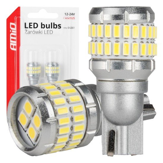 Amio - Λάμπα LED CANBUS T15 (W16W) 48SMD 3014 + 4SMD 3030 Λευκή 6000K 12V/24V για Φώτα Όπισθεν & Βοηθητικό Φωτισμό - 2τεμ. (04261/AM)-Amio-04261/AM