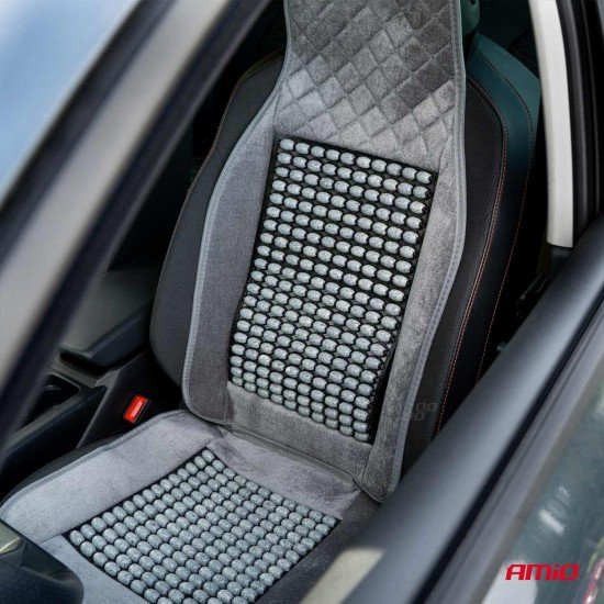 Amio - Κάλυμμα Καθίσματος Αντιιδρωτικό με Χάντρες & Στήριξη Μέσης 45×120cm Γκρί – Universal CSM-17 - 1 Τεμ. (04430/AM)-Amio-04430/AM