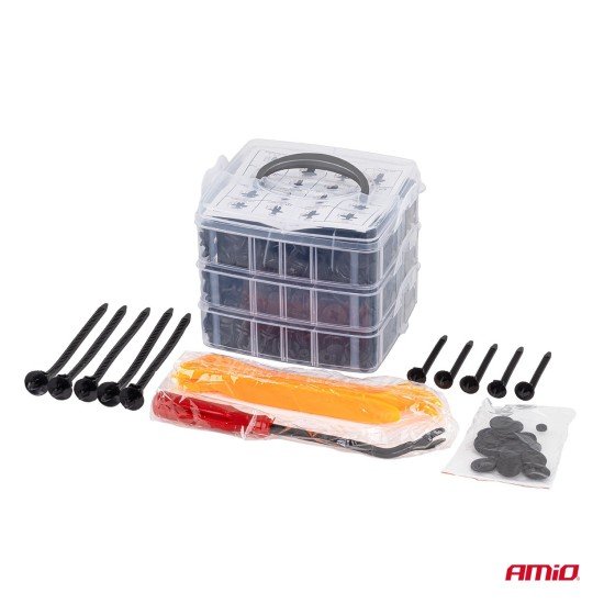 Amio - Σετ Κλιπς & Πριτσινιών Αμαξώματος με Εργαλεία Αφαίρεσης 650 τεμ. – Για Αυτοκίνητα & Μοτοσυκλέτες - 1 τεμ. (04433/AM)-Amio-04433/AM