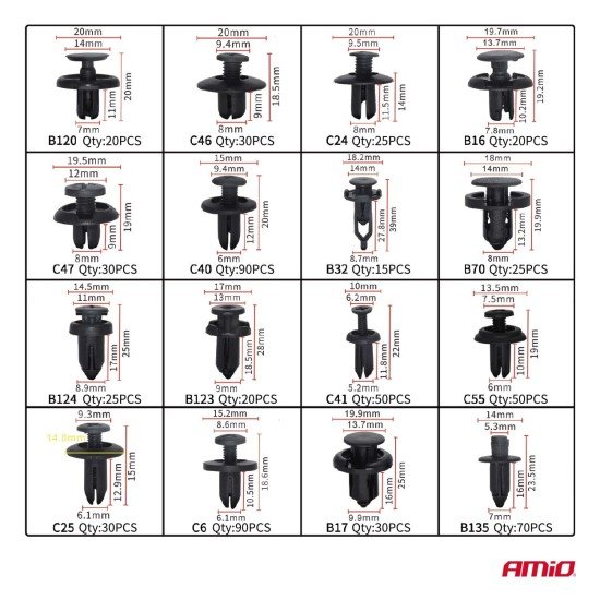 Amio - Σετ Κλιπς & Πριτσινιών Αμαξώματος με Εργαλεία Αφαίρεσης 650 τεμ. – Για Αυτοκίνητα & Μοτοσυκλέτες - 1 τεμ. (04433/AM)-Amio-04433/AM