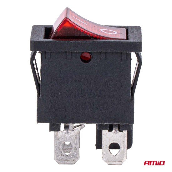 Amio - Διακόπτης ON/OFF τάση λειτουργίας 250V ένταση 6A με κόκκινο φωτισμό για Επιβατικά Αυτοκίνητα και Ηλεκτρολογικές Εφαρμογές - 1 τεμ. (04439/AM)-Amio-04439/AM