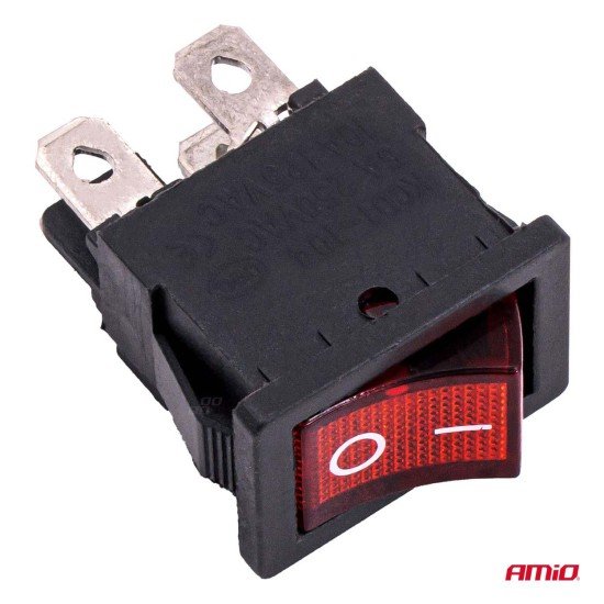 Amio - Διακόπτης ON/OFF τάση λειτουργίας 250V ένταση 6A με κόκκινο φωτισμό για Επιβατικά Αυτοκίνητα και Ηλεκτρολογικές Εφαρμογές - 1 τεμ. (04439/AM)-Amio-04439/AM