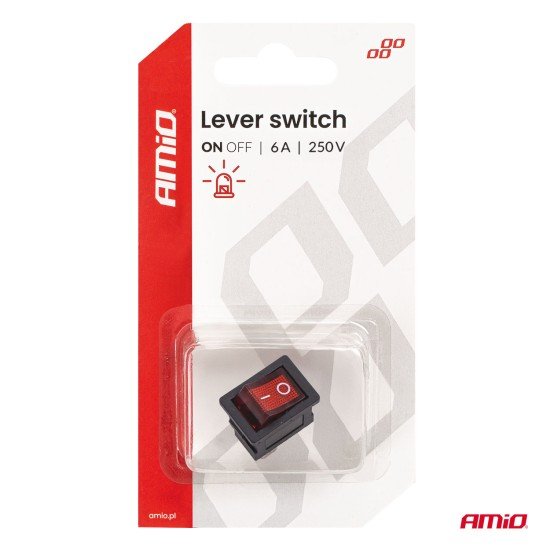 Amio - Διακόπτης ON/OFF τάση λειτουργίας 250V ένταση 6A με κόκκινο φωτισμό για Επιβατικά Αυτοκίνητα και Ηλεκτρολογικές Εφαρμογές - 1 τεμ. (04439/AM)-Amio-04439/AM