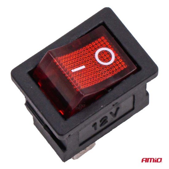 Amio - Διακόπτης Rocker 12/24V 20A με Κόκκινο Φωτισμό – Για Οχήματα & Βιομηχανικές Εφαρμογές - 1 τεμ. (04440/AM)-Amio-04440/AM