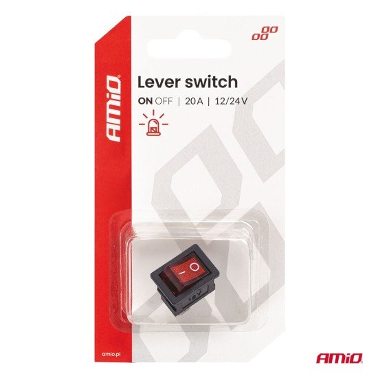 Amio - Διακόπτης Rocker 12/24V 20A με Κόκκινο Φωτισμό – Για Οχήματα & Βιομηχανικές Εφαρμογές - 1 τεμ. (04440/AM)-Amio-04440/AM