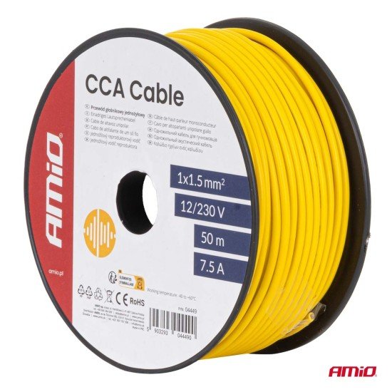 Amio -  Μονόκλωνο Καλώδιο Εγκατάστασης CCA 1×1,5mm² 50m – 7,5A / 12-230V - 1 τεμ. (04449/AM)-Amio-04449/AM