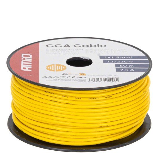 Amio -  Μονόκλωνο Καλώδιο Εγκατάστασης CCA 1×1,5mm² 50m – 7,5A / 12-230V - 1 τεμ. (04449/AM)-Amio-04449/AM