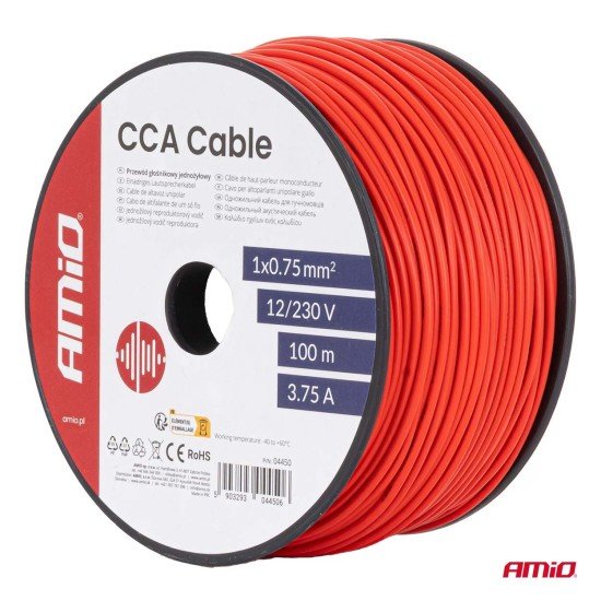 Amio - Μονόκλωνο Καλώδιο Εγκατάστασης CCA 1×0,75mm² 100m – 12/230V - 1 τεμ. (04450/AM)-Amio-04450/AM