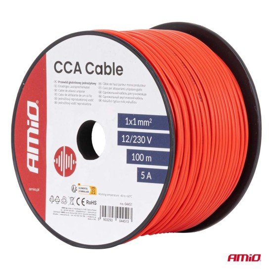 Amio - Μονόκλωνο Καλώδιο Εγκατάστασης CCA 1×1mm² 100m – 12/230V - 1 τεμ. (04451/AM)-Amio-04451/AM