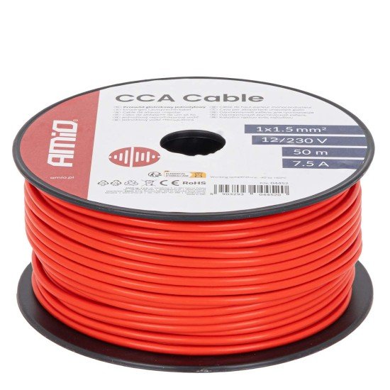 Amio - Μονόκλωνο Καλώδιο Εγκατάστασης CCA 1×1,5mm² 50m – 12/230V - 1 τεμ. (04452/AM)-Amio-04452/AM