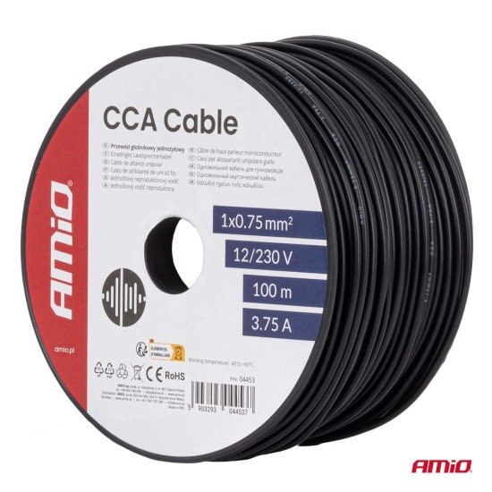 Amio - Μονόκλωνο Καλώδιο Εγκατάστασης CCA 1×0,75mm² 100m – 12/230V - 1 τεμ. (04453/AM)-Amio-04453/AM