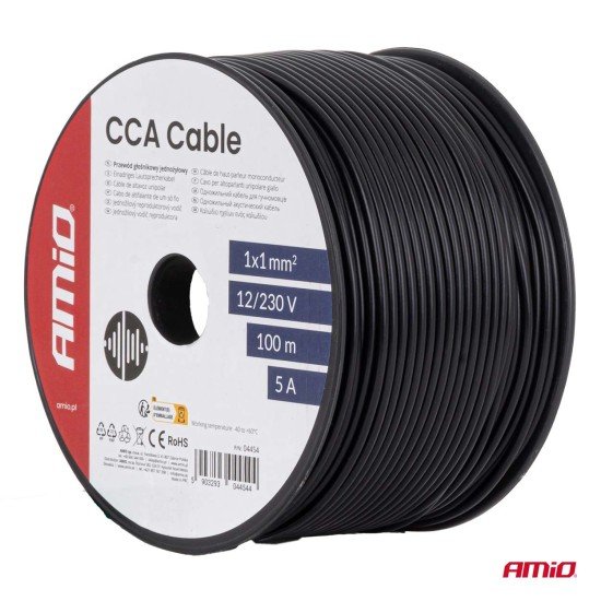 Amio Μονόκλωνο Καλώδιο Εγκατάστασης CCA 1×1mm² 100m – 12/230V 1 τεμ. (04454/AM)-Amio-04454/AM