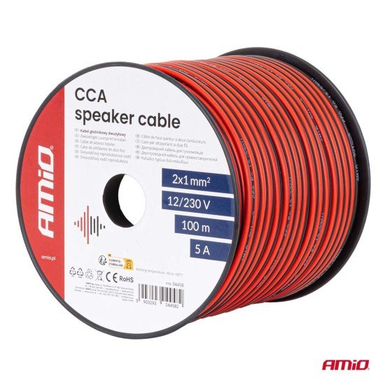 Amio - Δίδυμο Καλώδιο Ηχείων CCA 2×1mm² 100m - 1 τεμ. (04458/AM)-Amio-04458/AM Amio - Δίδυμο Καλώδιο Ηχείων CCA 2×1mm² 100m - 1 τεμ. (04458/AM)-Amio-04458/AM