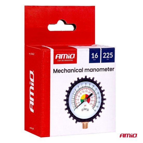 Amio - Επαγγελματικό μηχανικό μανόμετρο πίεσης ελαστικών 16 bar με λαστιχένια προστασία – Αναλογική ένδειξη -1 τεμ. (04467/ΑΜ)-Amio-04467/AM