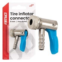 Amio - Προσαρμογέας Ακροφυσίου (Ρακόρ) Φουσκώματος Ελαστικών για σωλήνα διαμέτρου 8mm κατασκευασμένος από κράμα Σιδήρου με επικάλυψη Νικελίου - 1 τεμ. (04498/AM)-Amio-04498/AM