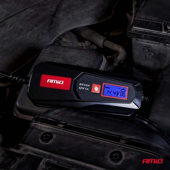 Amio - Φορτιστής Μπαταρίας Ψηφιακός DBC-5A SLA FLP τάση λειτουργίας 6/12V ένταση ρεύματος 5A για Επιβατικά Αυτοκίνητα και Μοτοσυκλέτες - 1 τεμ. (04522/AM)-Amio-04522/AM