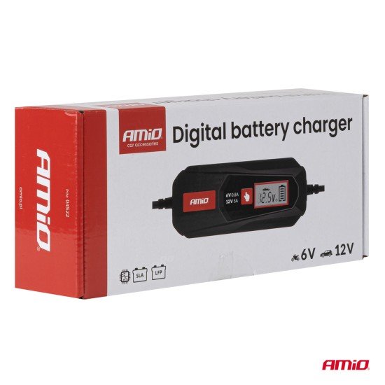 Amio - Φορτιστής Μπαταρίας Ψηφιακός DBC-5A SLA FLP τάση λειτουργίας 6/12V ένταση ρεύματος 5A για Επιβατικά Αυτοκίνητα και Μοτοσυκλέτες - 1 τεμ. (04522/AM)-Amio-04522/AM