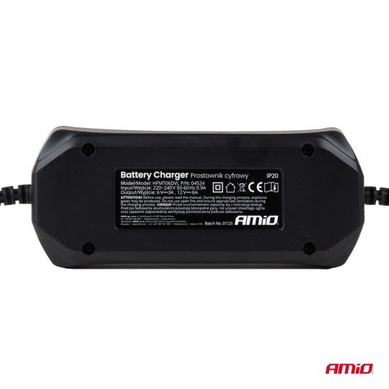 Amio - Φορτιστής Μπαταρίας Ψηφιακός DBC-6A WET AGM GEL τάση λειτουργίας 6/12V ένταση ρεύματος 6A για Επιβατικά Αυτοκίνητα και Μοτοσυκλέτες - 1 τεμ. (04524/AM)-Amio-04524/AM