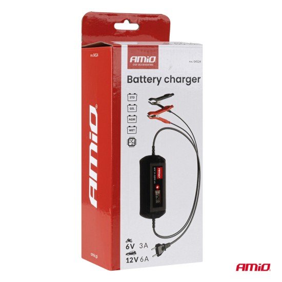 Amio - Φορτιστής Μπαταρίας Ψηφιακός DBC-6A WET AGM GEL τάση λειτουργίας 6/12V ένταση ρεύματος 6A για Επιβατικά Αυτοκίνητα και Μοτοσυκλέτες - 1 τεμ. (04524/AM)-Amio-04524/AM