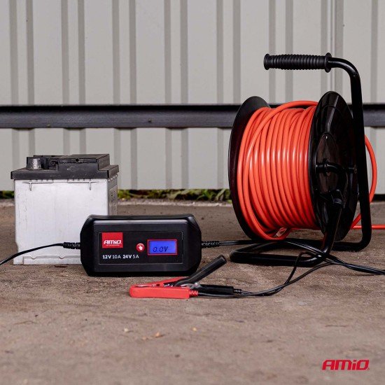 Amio - Φορτιστής Μπαταρίας Ψηφιακός DBC-10A WET AGM GEL τάση λειτουργίας 12/24V ένταση ρεύματος 10A για Επιβατικά Αυτοκίνητα και Φορτηγά - 1 τεμ. (04525/AM)-Amio-04525/AM