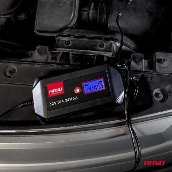 Amio - Φορτιστής Μπαταρίας Ψηφιακός DBC-10A WET AGM GEL τάση λειτουργίας 12/24V ένταση ρεύματος 10A για Επιβατικά Αυτοκίνητα και Φορτηγά - 1 τεμ. (04525/AM)-Amio-04525/AM