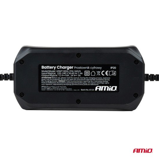 Amio - Φορτιστής Μπαταρίας Ψηφιακός DBC-10A WET AGM GEL τάση λειτουργίας 12/24V ένταση ρεύματος 10A για Επιβατικά Αυτοκίνητα και Φορτηγά - 1 τεμ. (04525/AM)-Amio-04525/AM
